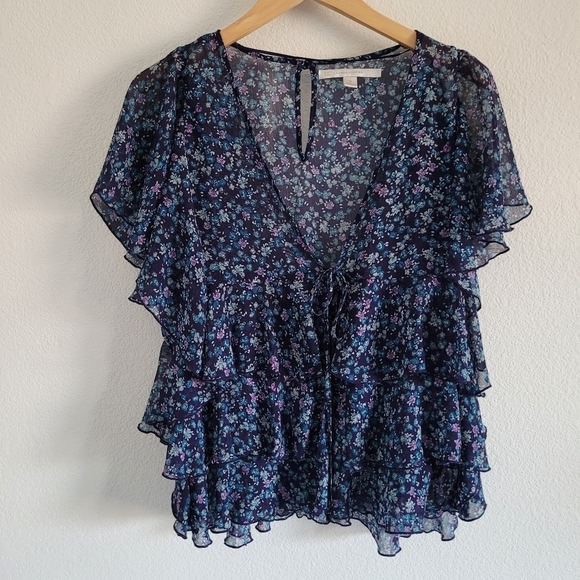 Lauren Conrad floral chiffon ruffle top - Picture 1 of 10
